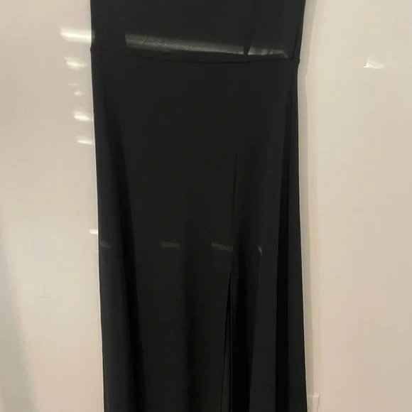 knee length dresses for ladies Banana Republic Black Strapless Asymmetric Midi Dress